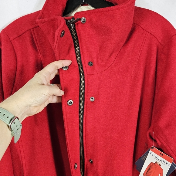 Pendleton Women Hudson Bay Red Wool Car Coat Sz M Striped Lining Water Repellent - Picture 7 of 16
